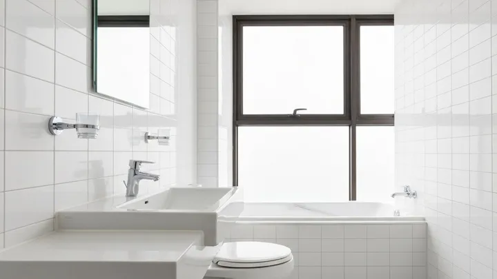 White tiled Bangkok bathroom gleaming after limescale and grout deep cleaning